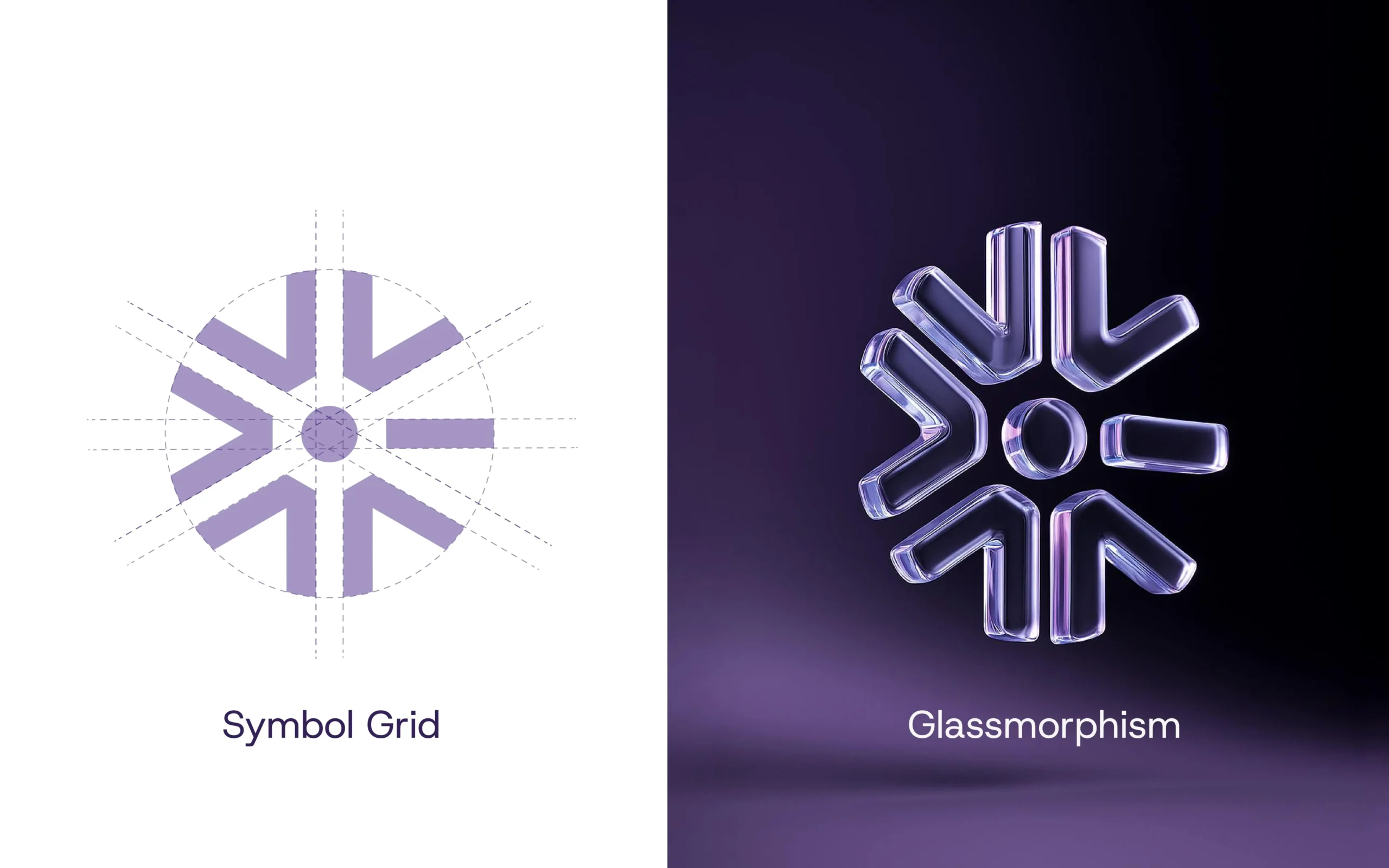 Symbol construction grid with glassmorphism 3D render; premium brand asset for print, merchandise, and packaging design rollouts.